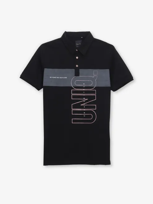 RIVER BLUE black color block cotton t-shirt