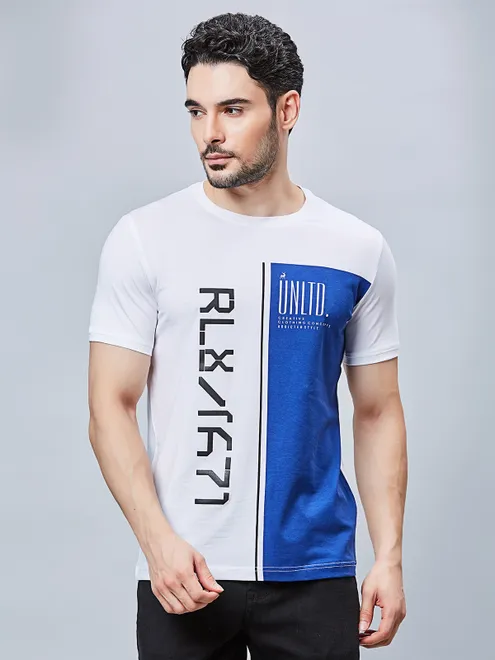 RIVER BLUE cotton white and blue printed t-shirt
