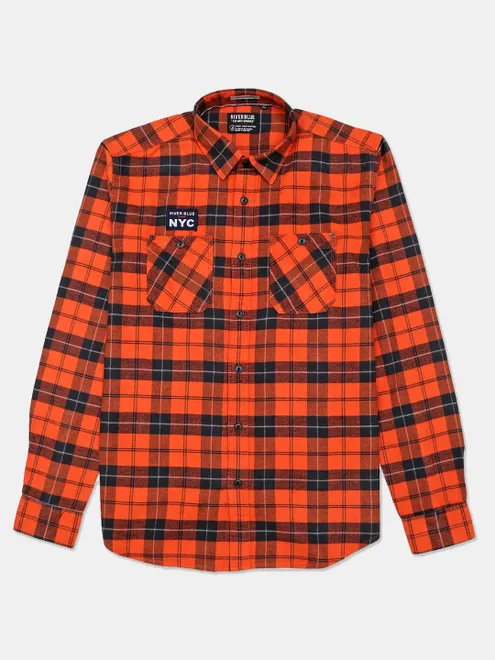 River Blue full sleeves orange checks shirt