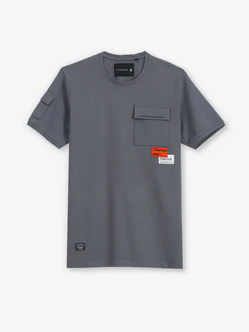 RIVER BLUE grey cotton half sleeve t-shirt