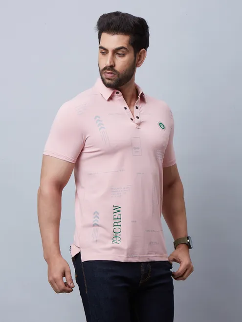 River Blue half sleeve light pink printed t shirt