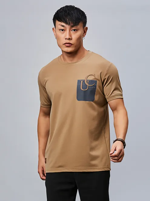 RIVER BLUE khaki silk half sleeves t-shirt