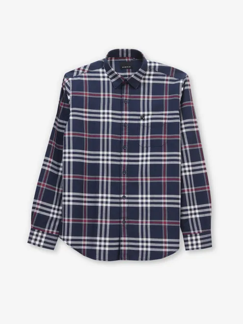 RIVER BLUE navy checks cotton slim fit shirt