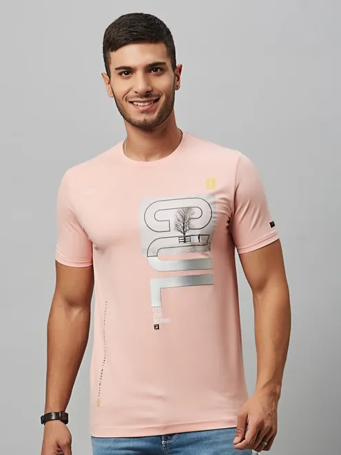 River Blue peach cotton printed t shirt