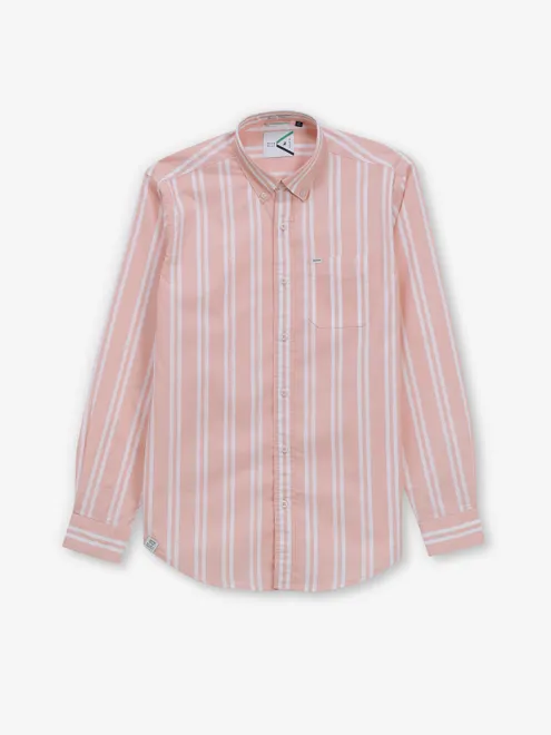 RIVER BLUE peach stripe cotton shirt