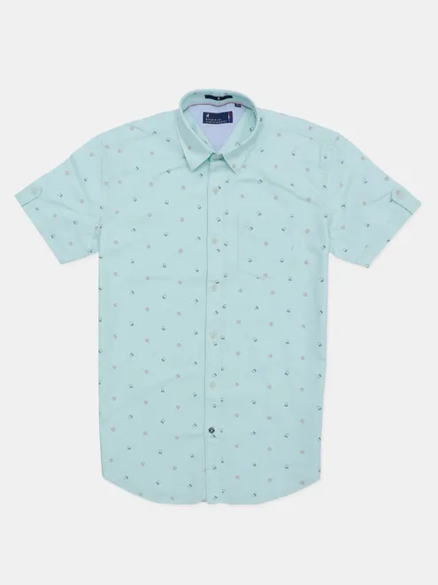 River Blue pistachio green cotton casual printed shirt for mens