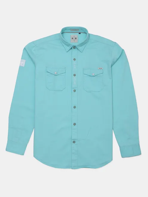 River Blue plain cotton casual mint green shirt
