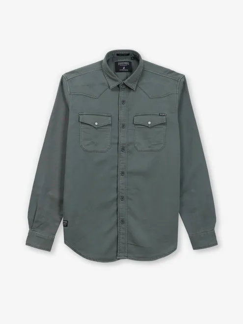RIVER BLUE plain olive denim shirt