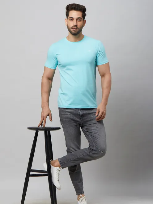 River Blue plain aqua cotton t shirt