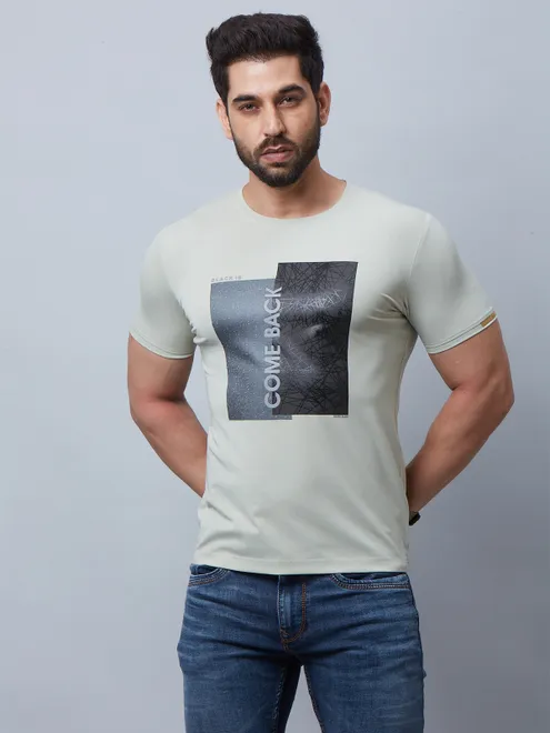 River Blue printed cotton dusty green t shirt