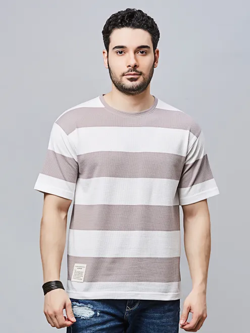 RIVER BLUE striped grey cotton t-shirt for men