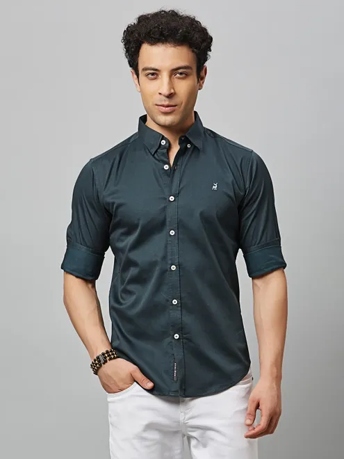 River Blue teal green cotton plain shirt
