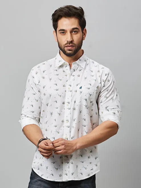 River Blue white printed full sleeve shirt
