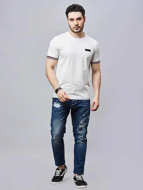 RIVER BLUE white round neck t-shirt