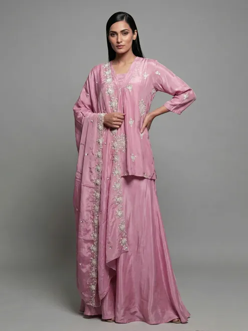 Rose pink georgette silk embroidered salwar suit