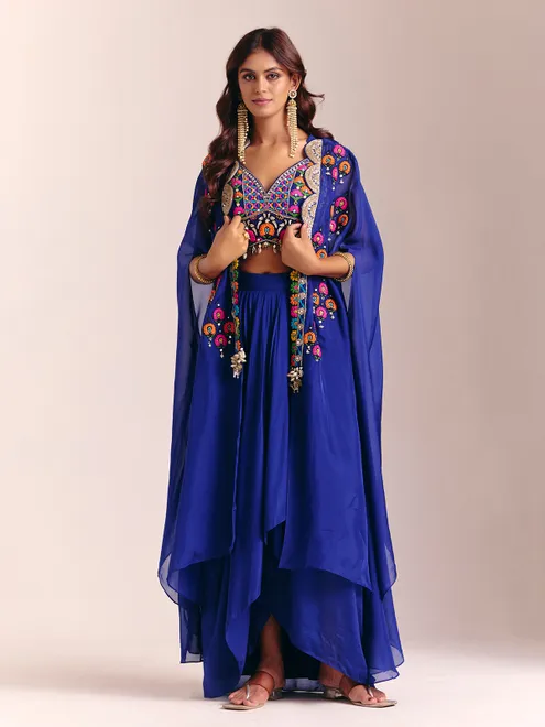Royal blue indowestern jacket style embellished suit