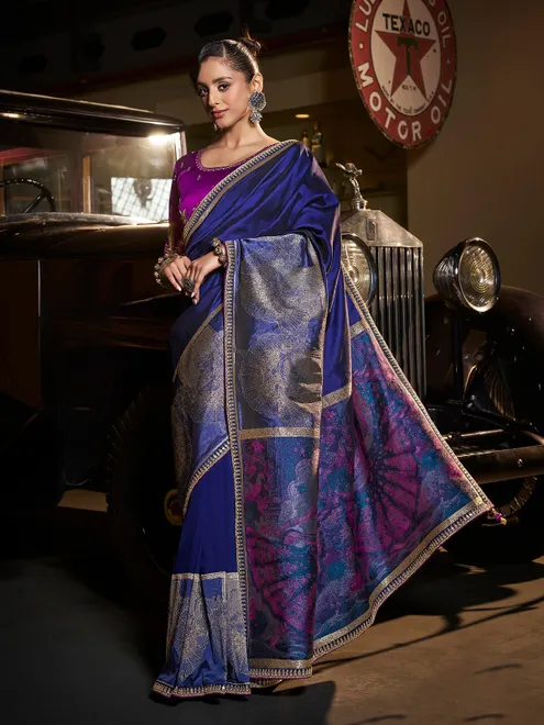 Royal blue silk saree for festival