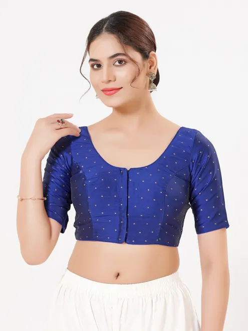 Royal blue tafeta silk zari celebration blouse
