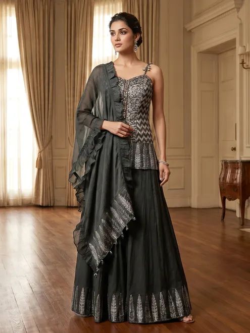 Royal dark grey zigzag palazzo ensemble