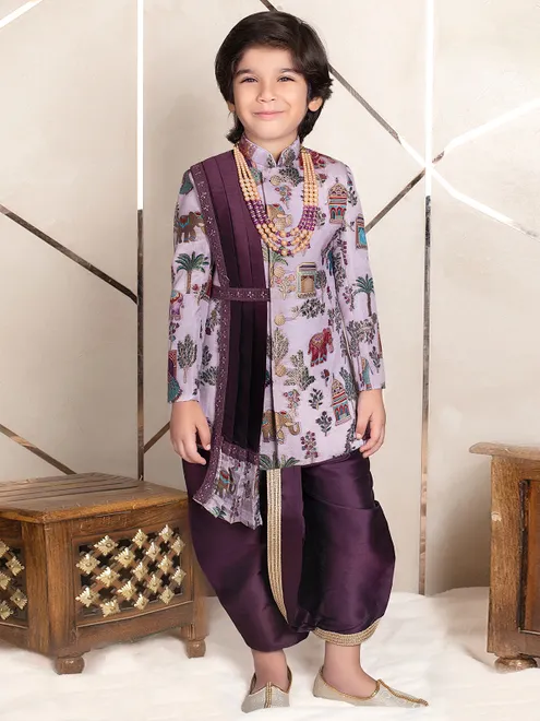 Royal dark purple terry rayon indo western for boys