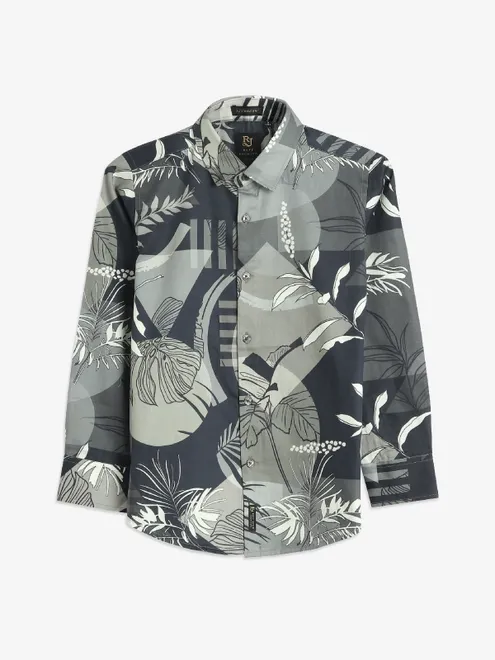 Ruff cotton printed grey shirt
