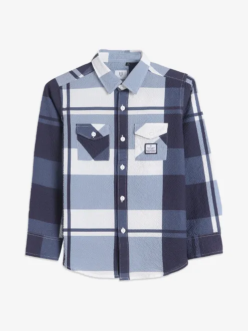 Ruff latest navy checks cotton shirt