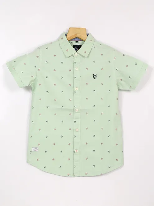 Ruff printed pista green casual shirt in cotton