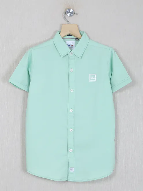 Ruff solid sea green casual wear cotton shirt