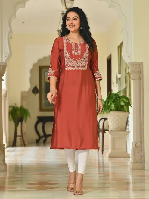 Rust cotton silk casual elegance kurti