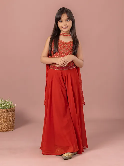 Rust georgette cutdana beads palazzo suit