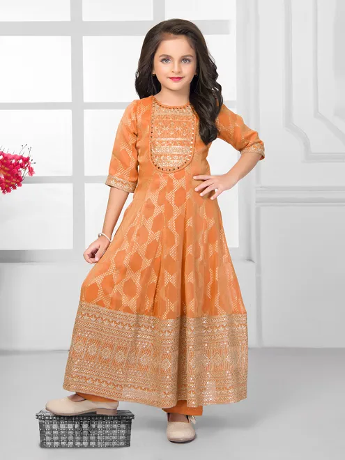 Rust orange pakistani style anarkali salwar suit