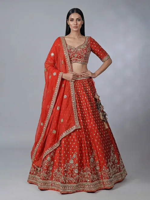 Rust red bridal silk lehenga choli