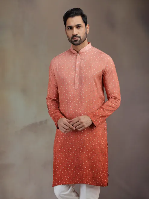 Rust red festive wear kurta suit in silk