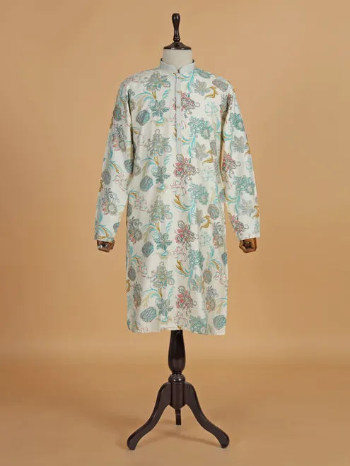 Sage green cotton silk kurta suit for men