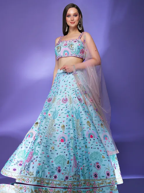 Sea blue lehenga choli with dupatta
