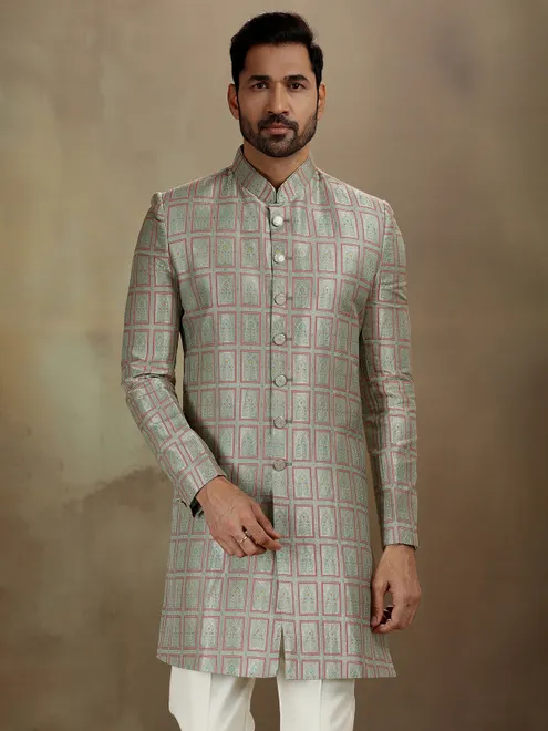 Sea green banarasi silk royal indo western