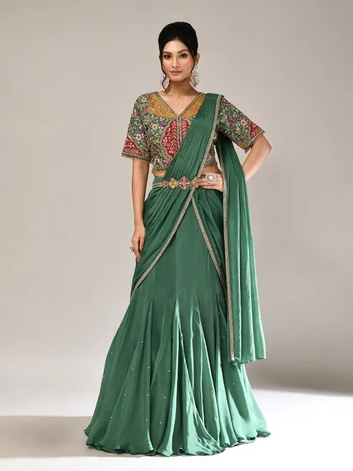 Sea green chiffon georgette wedding wear lehenga choli