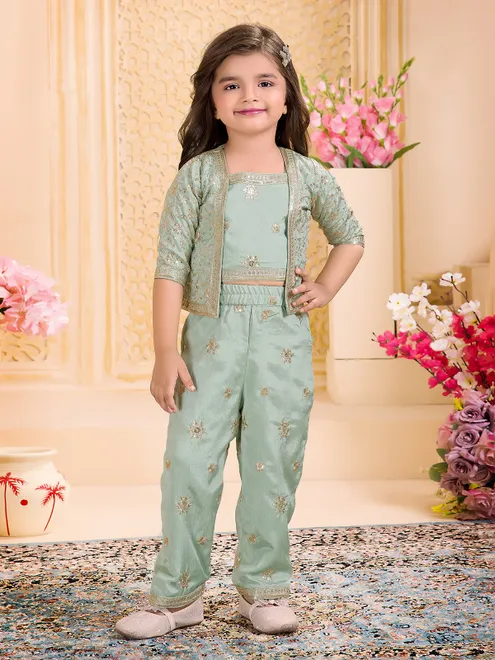 Sea green silk jacket style salwar suit