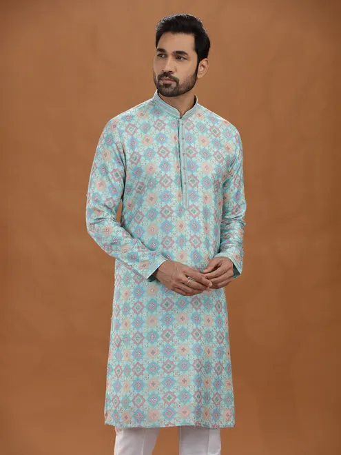 Sea green viscose embroidered kurta suit style
