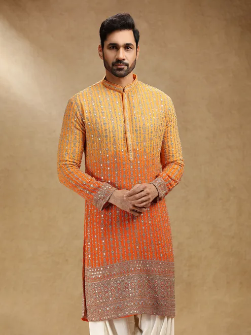 Shaded yellow and orange georgette kurta pajama
