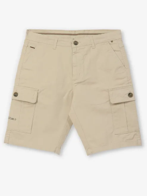 SHIELD cotton khakhi solid shorts