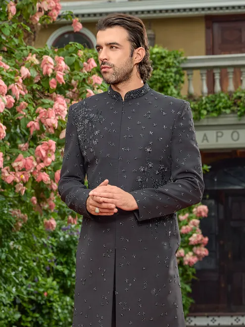 Signature black art silk sequins indo western outfit