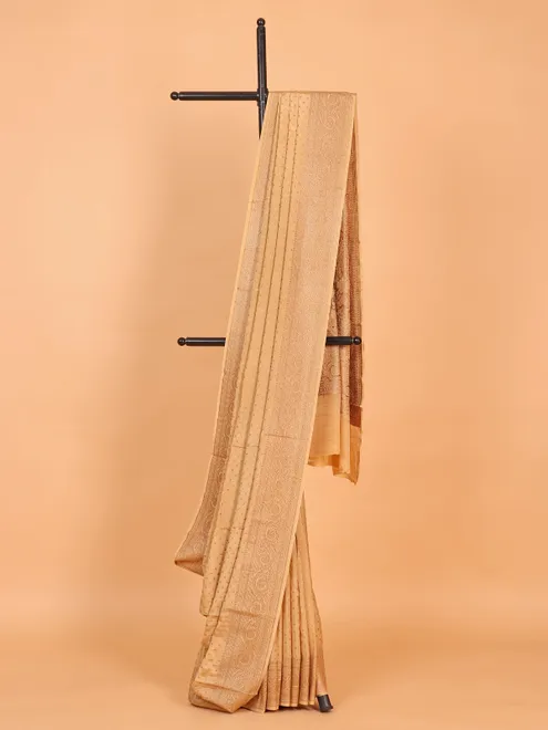 Silk beige saree with contrast blouse