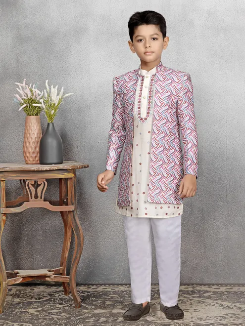 Silk cream textured indowestern