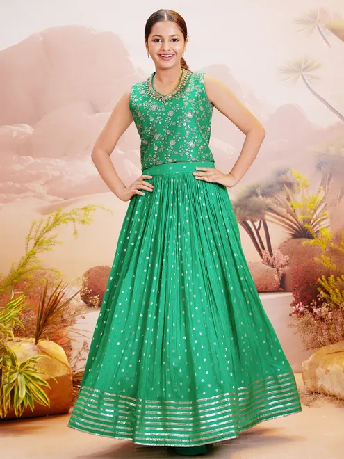 Silk green lehenga choli for sangeet