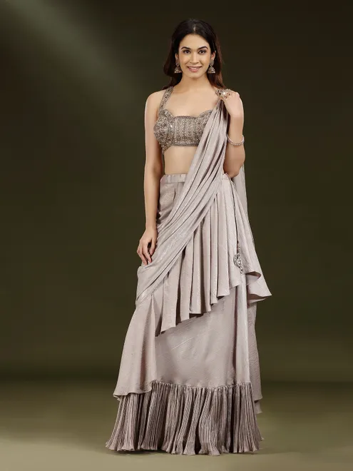 Silver grey satin silk designer lehenga choli