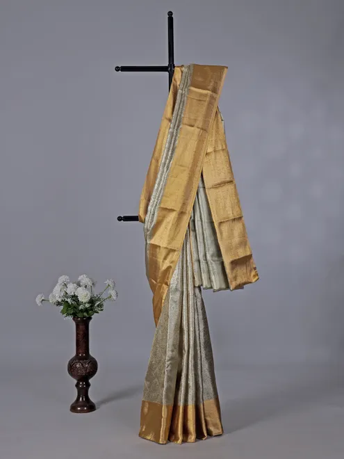 Silver kanjivaram silk contrast border saree