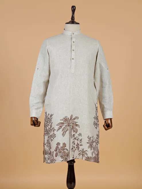 Simplistic off white cotton printed kurta for men