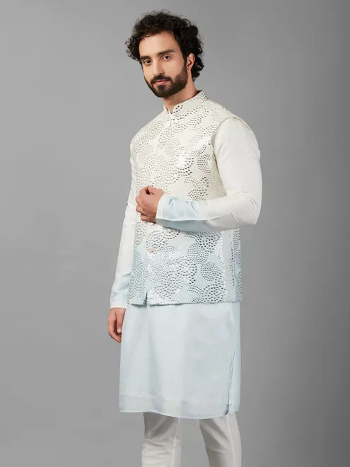 Sky blue and off-white shaded waistcoat set