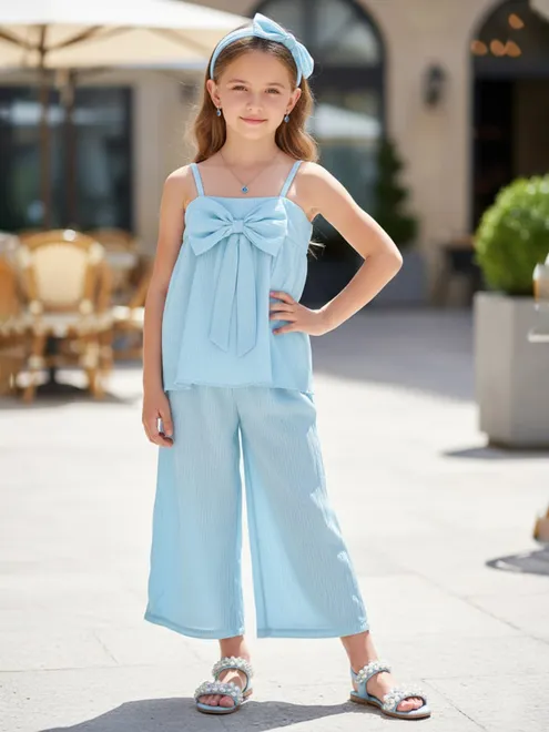 Sky blue casual wear co ord set for girls